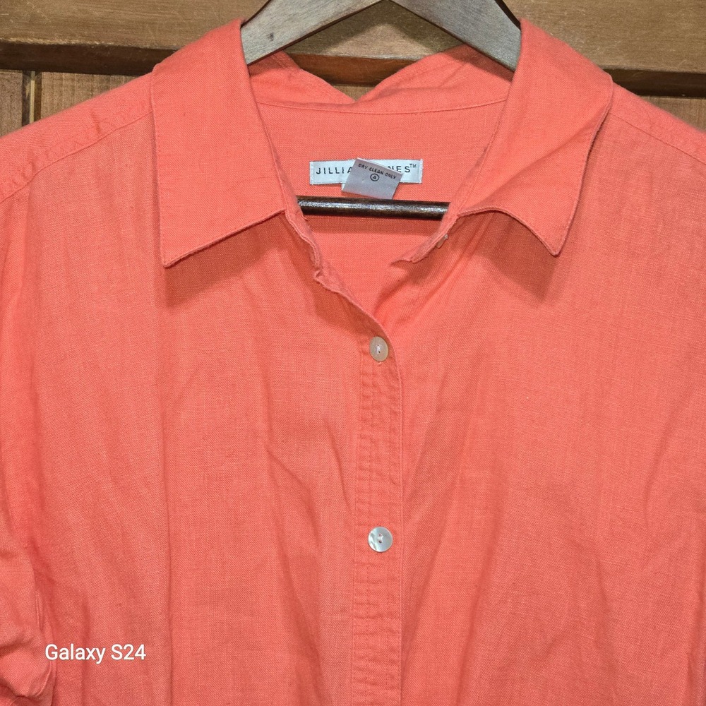 Jillian Jones Woman 100% Linen Coral Orange Button Down Shirt Plus Size 1X